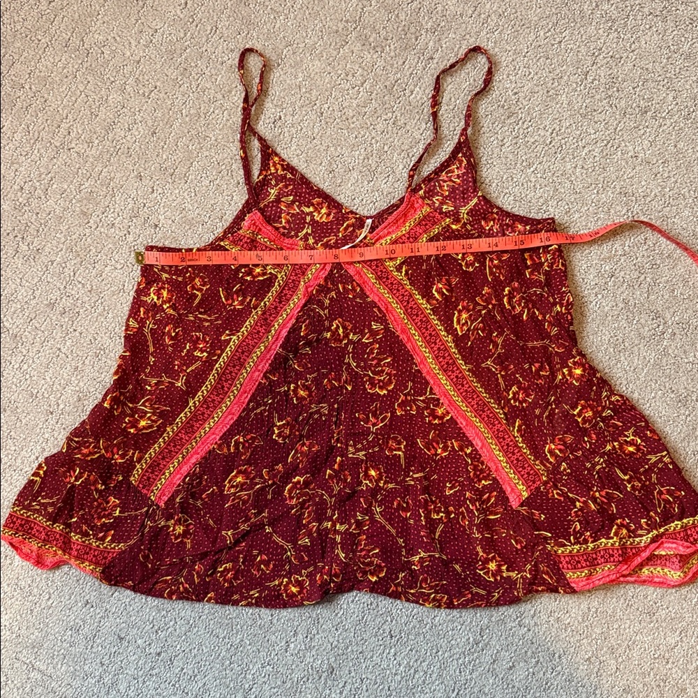 Free People Red Orange Floral Tank Spaghetti Strap Womens Med 100% Rayon Boho - Picture 9 of 11